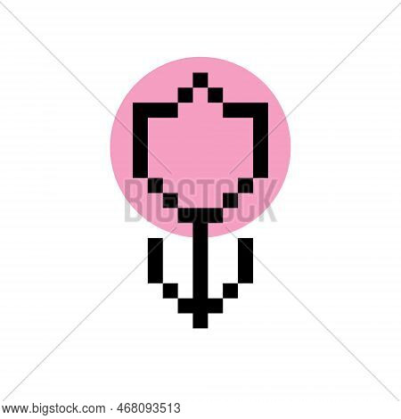 Pixel Art Tulip Minimalist Vector Illustration. Eighties Computer Games 8 Bit Game. Retro Game Desig