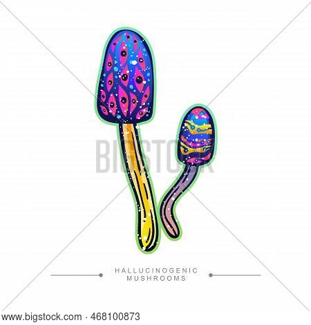 Fantastic Hand-drawn Toadstool Concept. Stylized Image Of Psilocybin Mushroom. Amazing Fly Agaric St