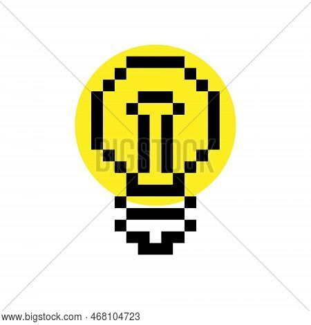 Pixel Lamp Sign Lightning Icon Illustration Vector. Retro Game Design. Eighties Computer Games 8 Bit