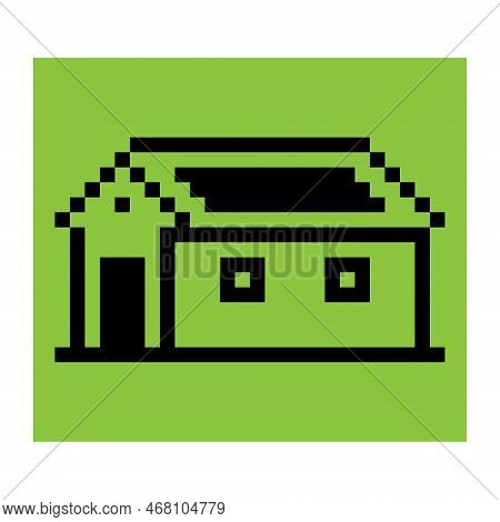Pixel House With Solar Panels On The Roof Icon Illustration Vector. Retro Game Design. Eighties Comp