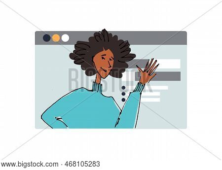 Young Girl In Front Of A Computer Screen. Flat Style, Isolated Vector Element