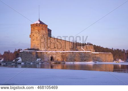 The Ancient Fortress Of The Savonlinna City On A Sunny March Evening. Finland