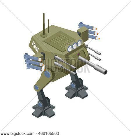 Military Robot Isometric Icon With Remoted Controlled Shooter 3d Vector Illustration
