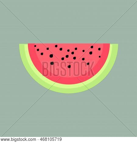 Illustration Design Of A Slice Delicious Watermelon With Seeds On Soft Green Background. Good For Ki