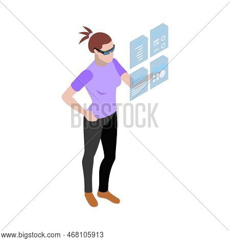 Wearable Technology Isometric Icon With Woman Wearing Virtual Reality Glasses 3d Vector Illustration