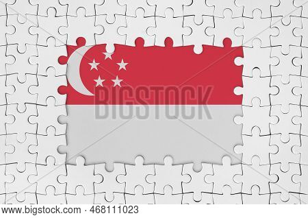 Singapore Flag In Frame Of White Puzzle Pieces With Missing Central Parts