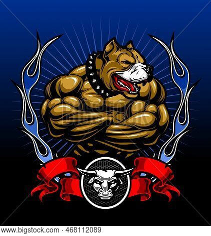 Bodybuilding Pitt Bull Black Background Vector Template
