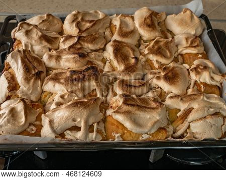 Ready-made Cakes On A Hot Iron Pan. Close-up Of The Finished Cookie. Home Cooking Step By Step Recip