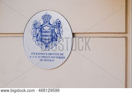 Monte Carlo , Monaco - 28 12 2022 : Official Patented Supplier Of The Sovereign Prince Of Monaco Log