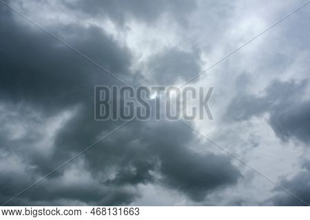 A Dark Blue Cloudy Sky. Cumulus Clouds. Nature Background. Bad Weather Forecast. Before A Thundersto