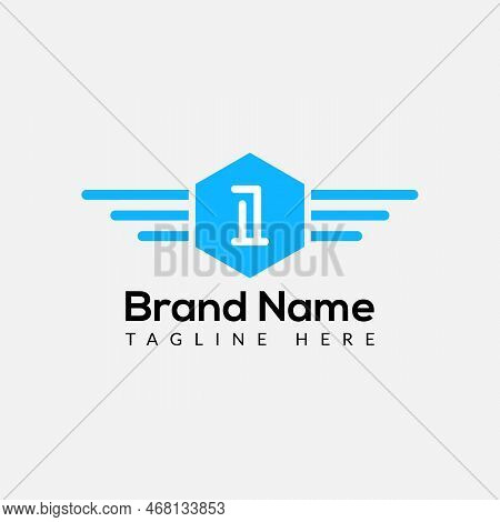 Wing Logo On Letter 1 Template. Wing On 1 Letter, Initial Wing Sign Concept Template