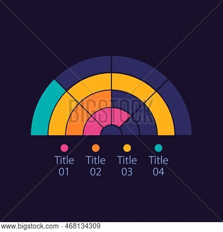 Half Moon Infographic Chart Design Template For Dark Theme. Four Rings. Semi Circular. Editable Arch