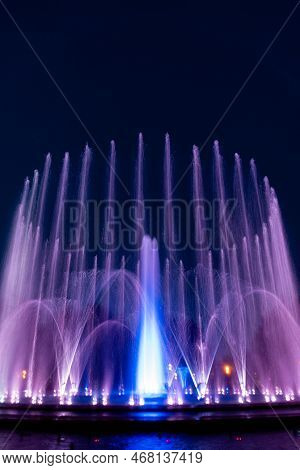 Music Fountain At The Margaret Island In Budapest With Night Illumination, Hungary