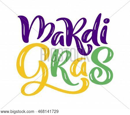 Vector Lettering Text For Mardi Gras Carnival, Filigree Calligraphic Font With Traditional Symbol Of