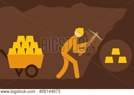 Illustration Of Worker Digging And Mining For Gold In An Underground Tunnel Design Flat Modern Vecto