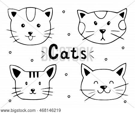 Cute Cat Characters Faces, Animals Emtion Set. Vector