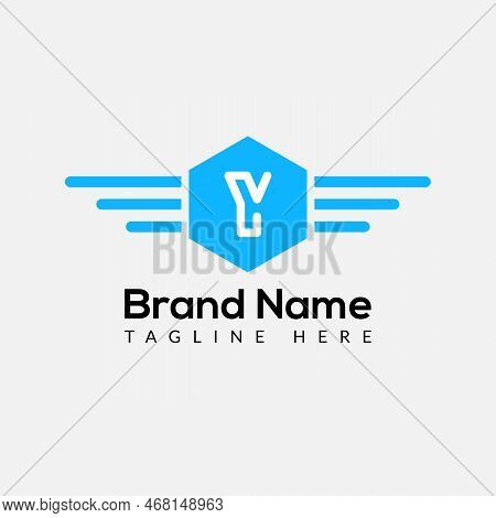 Wing Logo On Letter Y Template. Wing On Y Letter, Initial Wing Sign Concept Template