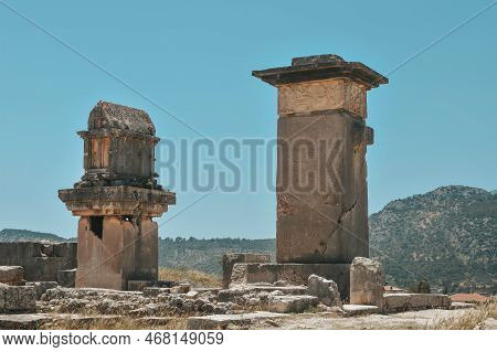 Ruins Of The Ancient City Of Xanthos In Turkey. The Capital Of Ancient Lycia.