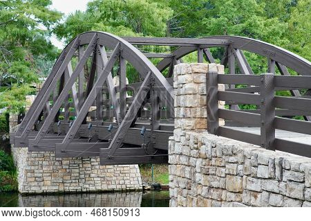 Wooden Bridge Crossing A River Islands Tropics On A Vacation