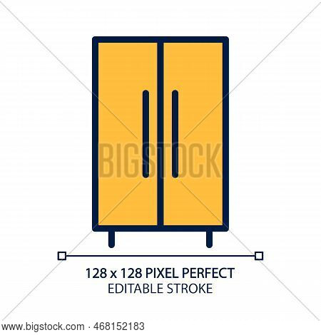 Wardrobe Closet Pixel Perfect Rgb Color Icon. Armoire For Bedroom. Wooden Cabinet. Contemporary Home