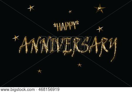 Happy Anniversary . Golden 3d And Stars With Shining Effect On A Black Elegant Background. T-shirt P