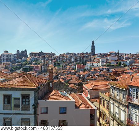 Porto City Top Cityscape With Clerigos Tall Bell Tower (torre Dos Clerigos), Potugal.