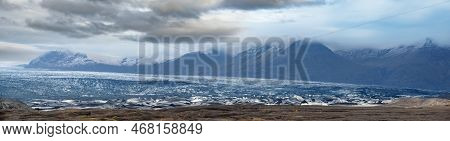 Iceland Autumn Tundra Landscape Near Haoldukvisl Glacier, Iceland. Glacier Tongue Slides From The Va