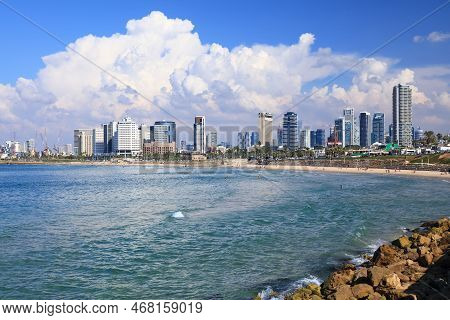 South Tel Aviv Skyline Seen From Jaffa. City Of Tel Aviv, Israel.