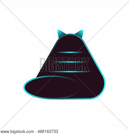 Black Psychedelic Cat With Rainbow Stroke Vintage Fifties Vector Illustration. Bright Colored Elemen