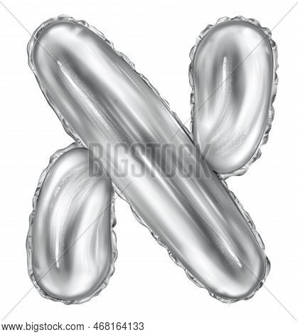 Silver Foil Inflatable Toys Font Hebrew Letters Balloons. 3d Illustration Of A Realistic Letter Alep