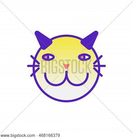Cat Smile Emoji Multicolored Gradient Funny Line Vector Illustration