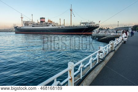 Yokohama, Japan - 12.09.2022: Old Ocean Liner Ship Hikawa Maru, That Made First Journey From Kobe To