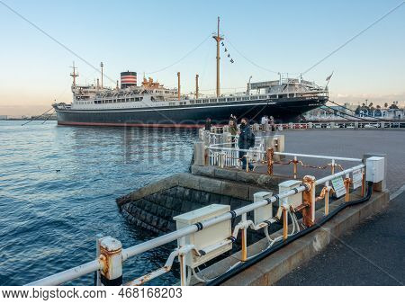 Yokohama, Japan - 12.09.2022: Old Ocean Liner Ship Hikawa Maru, That Made First Journey From Kobe To