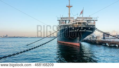 Yokohama, Japan - 12.09.2022: Old Ocean Liner Ship Hikawa Maru, That Made First Journey From Kobe To