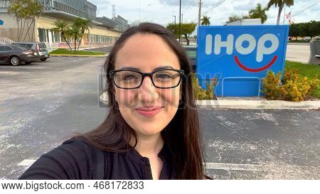 Happy Girl Takes A Selfie At Ihop Miami - Miami, Florida - February 20, 2022