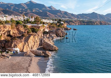 Beautiful Day In The Touristic City Of Nerja In Malaga, Spain In 2022.