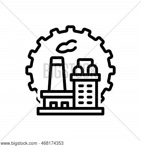 Black Line Icon For Manufacturer Maker Producer Constructor Processor Factory Power-house Smoke Make