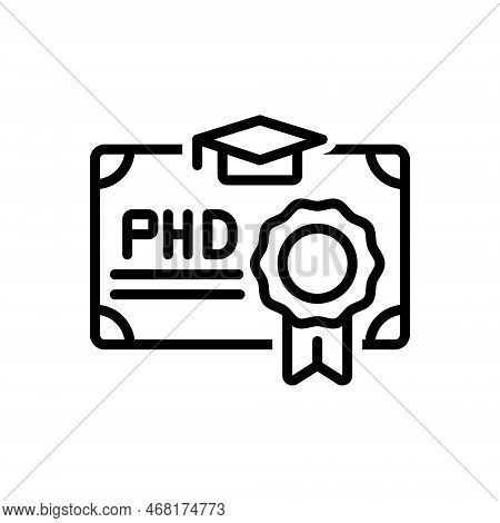 Black Line Icon For Phd Graduate Cap Academy Certificate Certification Postgraduate Education