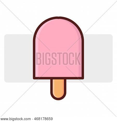 Pink Cartoon Ice Cream Stick. Sweet Food. Vector Illustration. Stock Image.
