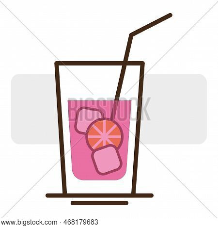 Glass Juice Ice. Organic Fruit Banner. Vector Illustration. Stock Image.
