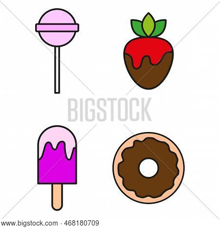 Pink Chocolate-covered Strawberries Donuts. Cooking Background. Sweet Food. Vector Illustration. Sto