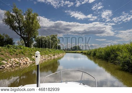 Canal Built Between Morava Part Of Czech And Slovakia By Bata. Beautiful Greenery Lining The Route, 