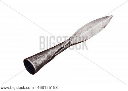 Medieval Vintage Spearhead, Isolated On A White Background. Reconstruction Of The Events Of The Midd