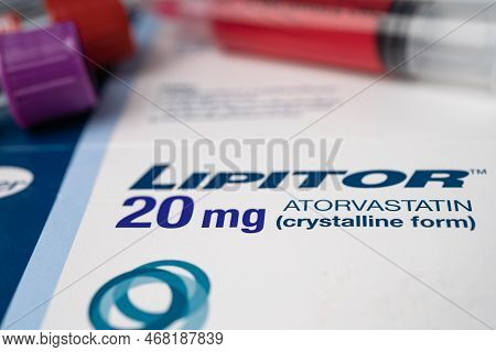 Bangkok, Thailand, June 1, 2022 Lipitor, Lipid Cholesterol Lowering Drug, Reduce Ldl (low Density Li