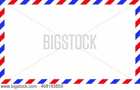 Air Mail Letter. Post Stamp. Airmail Frame Postcard. Blue Red Stripes Pattern. Mockup Template Envel
