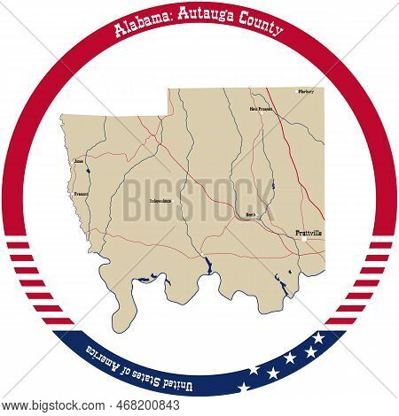 Map Of Autauga County In Alabama, Usa Arranged In A Circle.