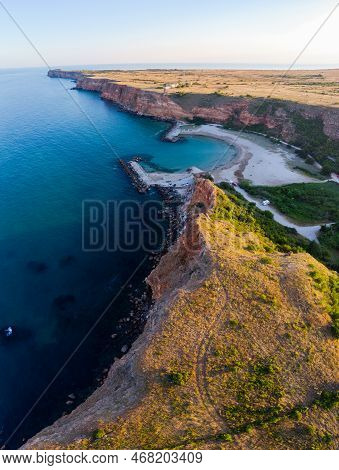 A Scenic Sunset Over The Bolata Coast, Kaliakra Region In Bulgaria - Aerial Drone Panorama Shot
