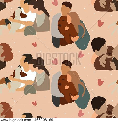 Seamless Background With Patterns Of Spots On A Colored Background. Spots Of Mom, Dad And Dog. Famil