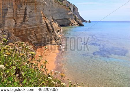 Corfu Island Landscape - Nature Of Greece. Logas Beach Cliffs.