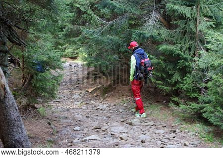 Carpathian Mountains, Ukraine - October 8, 2022 Mount Hoverla. Carpathians In Ukraine In Autumn. Tou